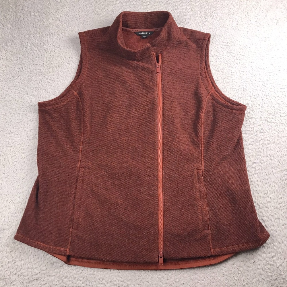 Athleta Stroll Fleece Moto Vest Womens 2X Copper Brown Asymmetrical Full Zip